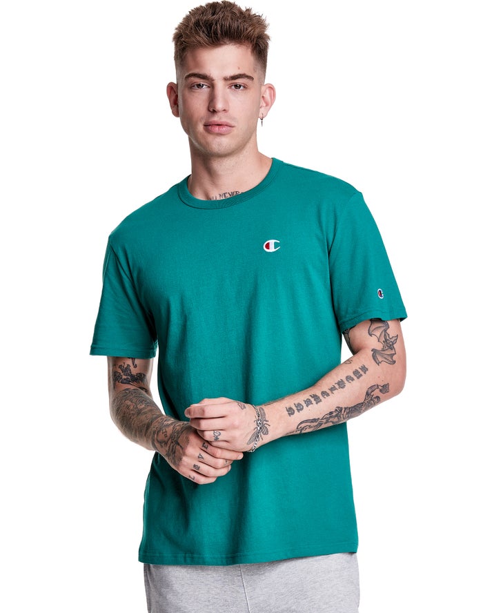 Champion T-Shirt Heren - Turquoise - Lightweight Jersey C Logo ( 869451-ASR )